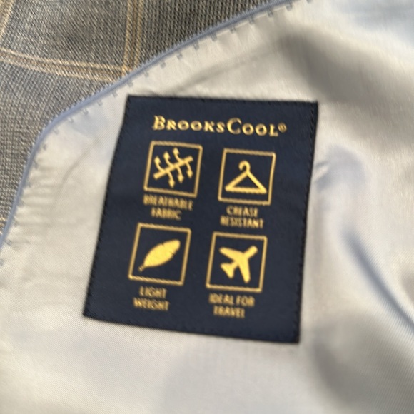 Brooks Brothers Blue Tan Checked Madison BrooksCool Half Lined Wool Blazer 42L - Picture 6 of 7